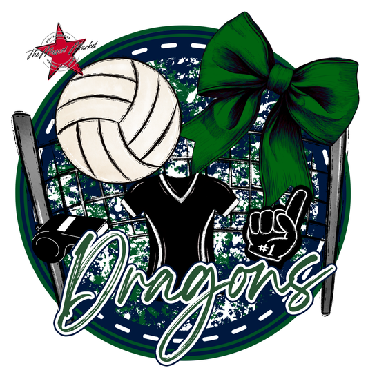Dragons Circle Volleyball Design-Navy-Green