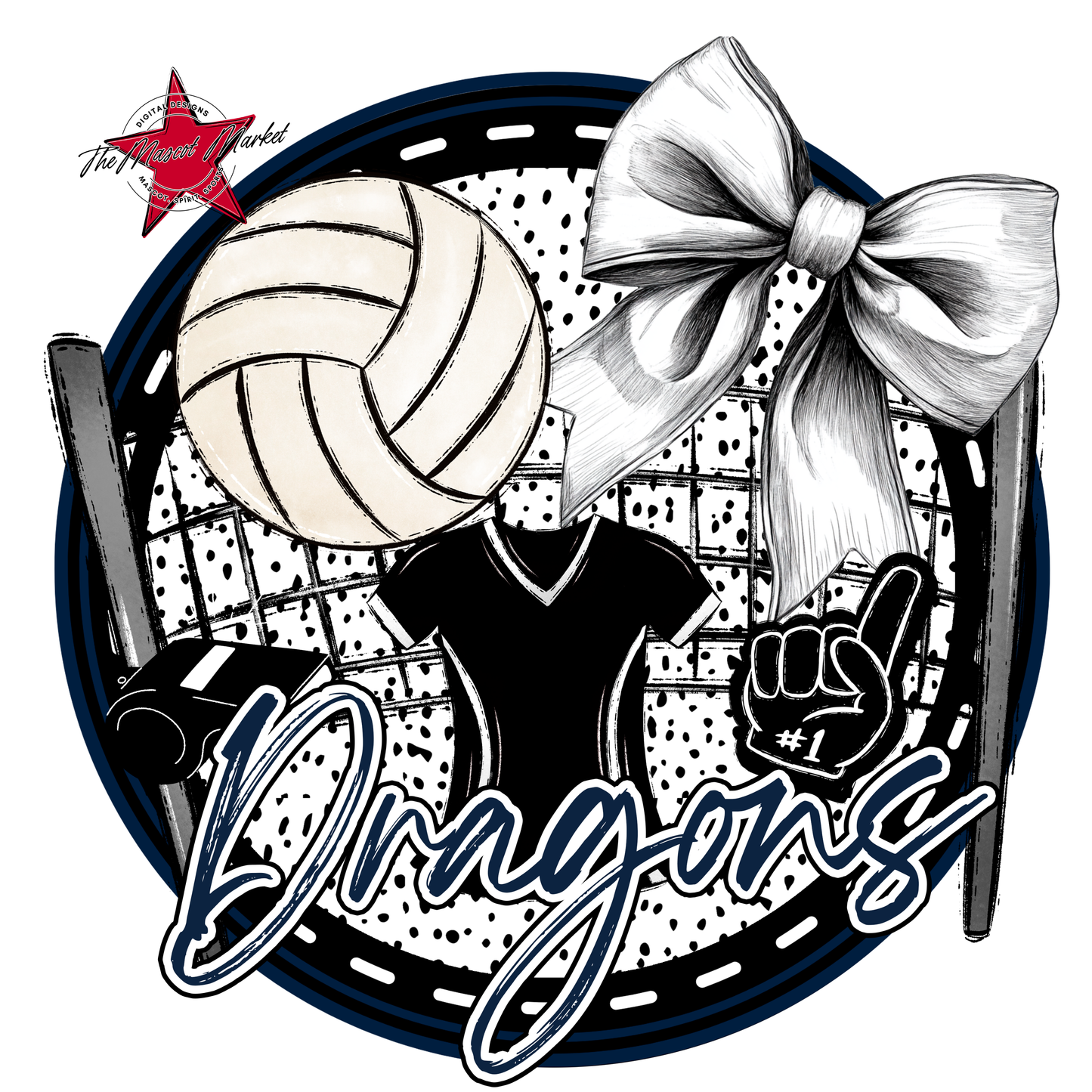 Dragons Circle Volleyball Design-Navy