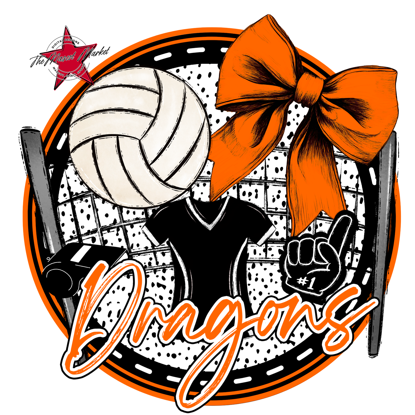 Dragons Circle Volleyball Design-Orange