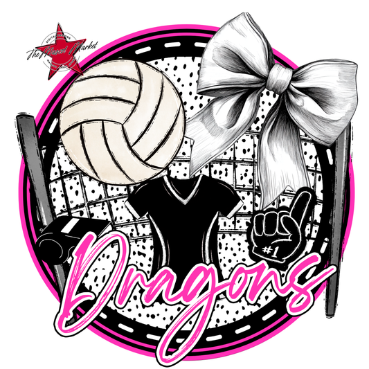 Dragons Circle Volleyball Design-Pink