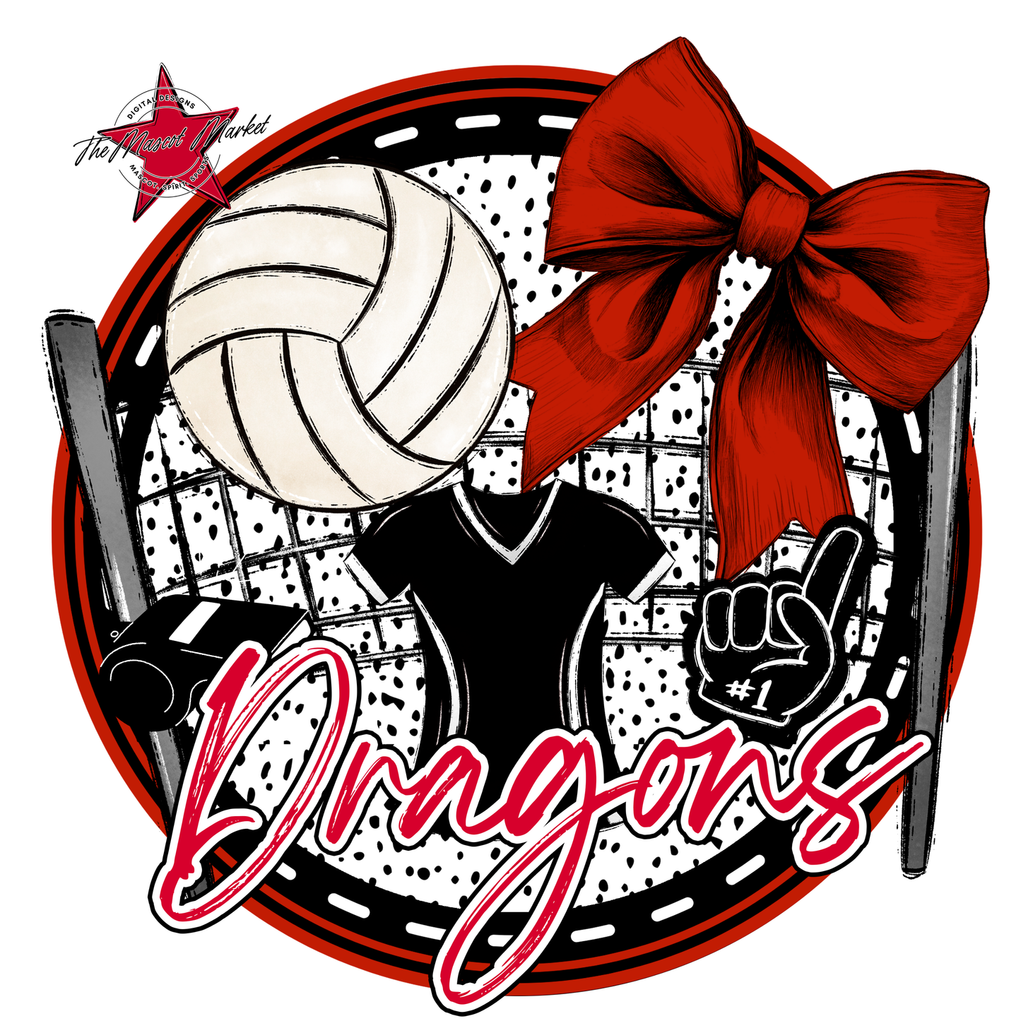 Dragons Circle Volleyball Design-Red