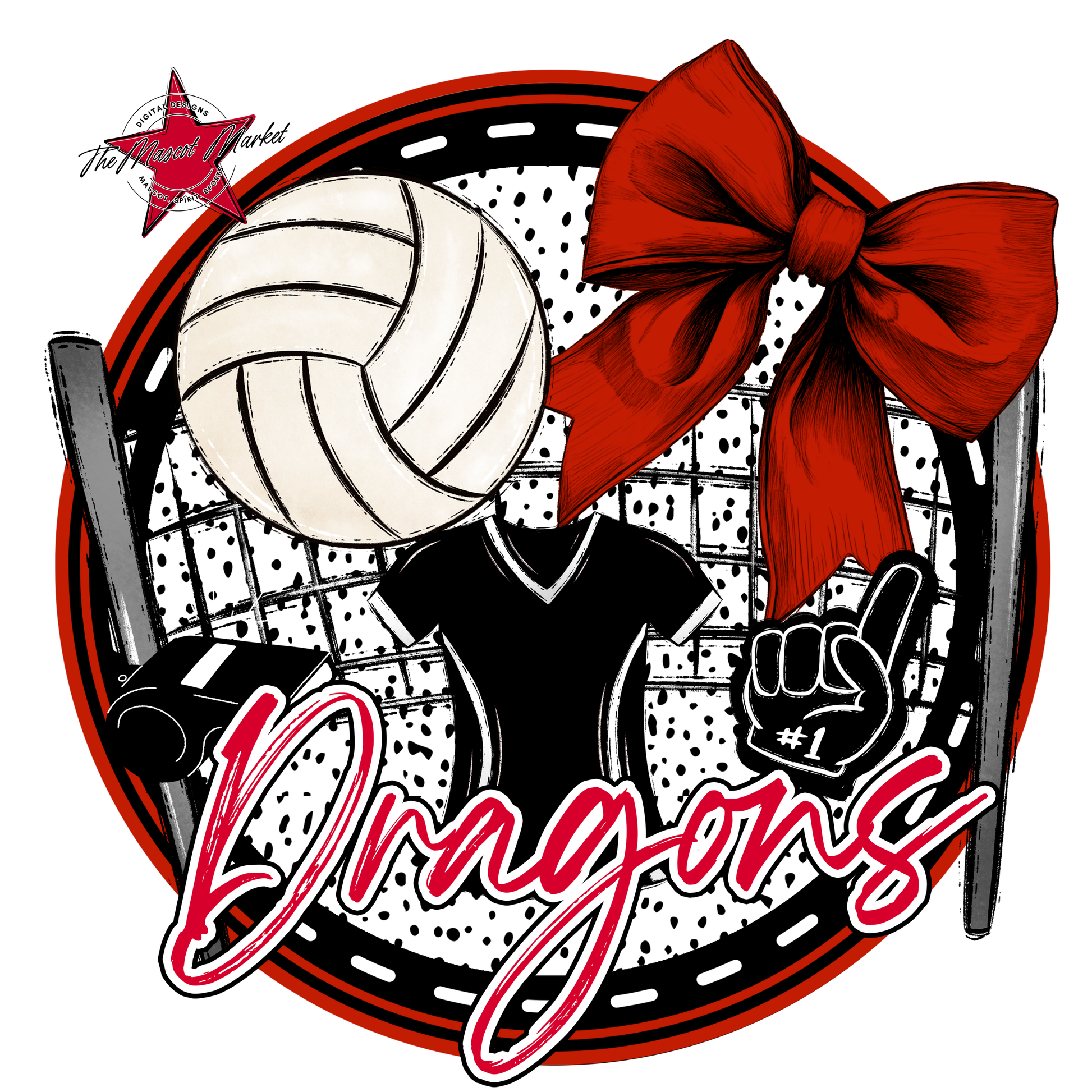 Dragons Circle Volleyball Design-Red