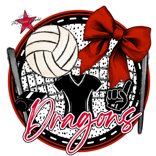 Dragons Circle Volleyball Design-Red