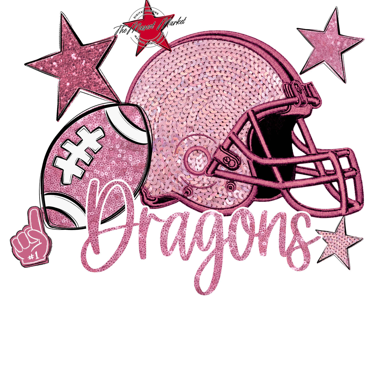 Dragons Football Embroidered Sequins Design-Pink Out