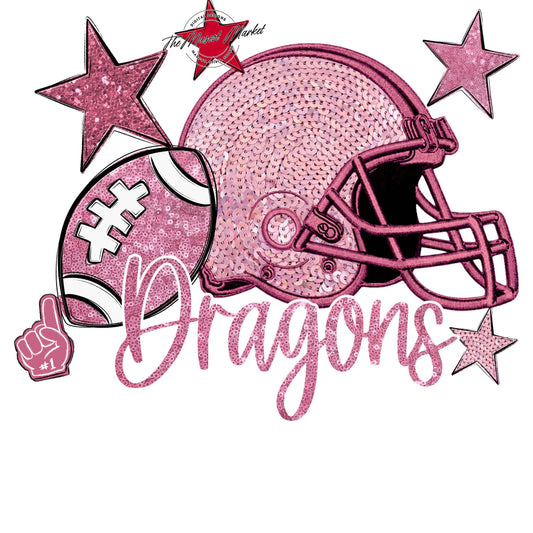 Dragons Football Embroidered Sequins Design-Pink Out