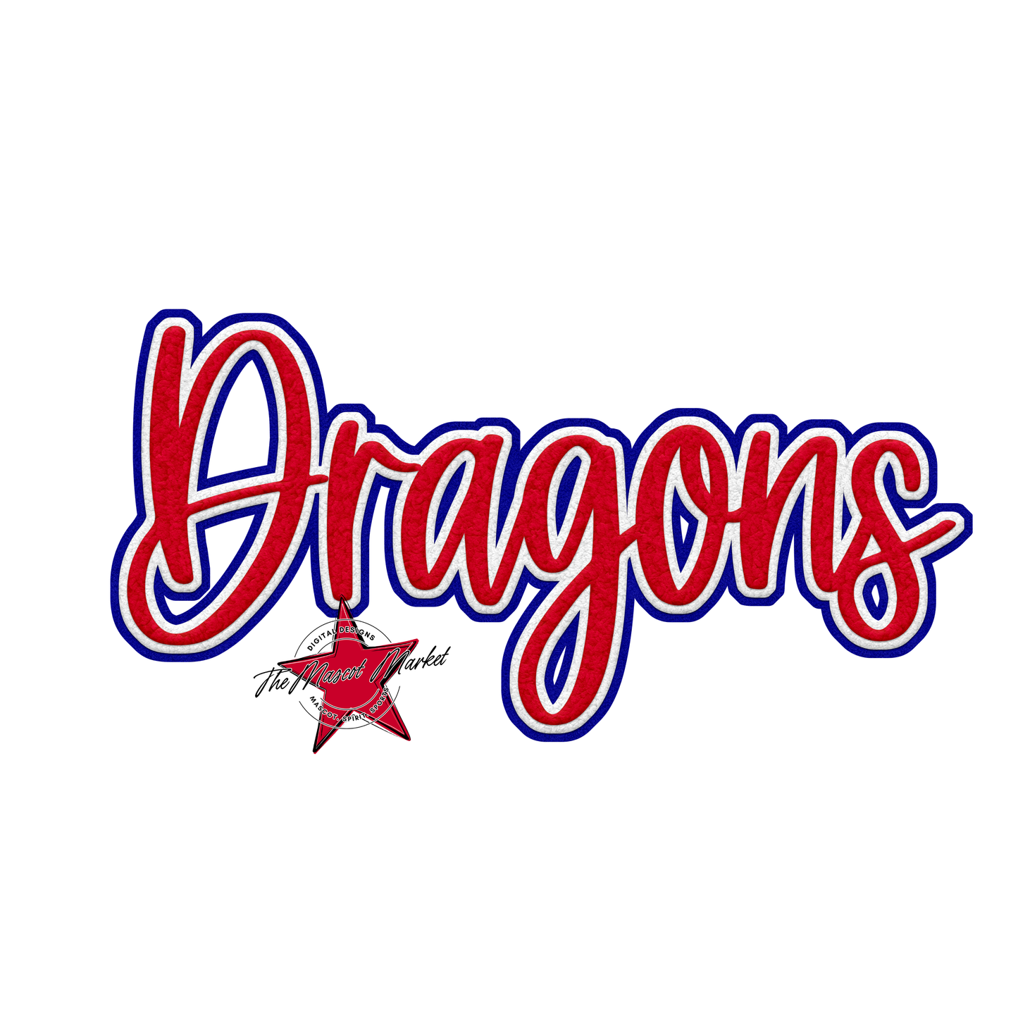 Dragons Faux Chenille Patch-Blue-Red