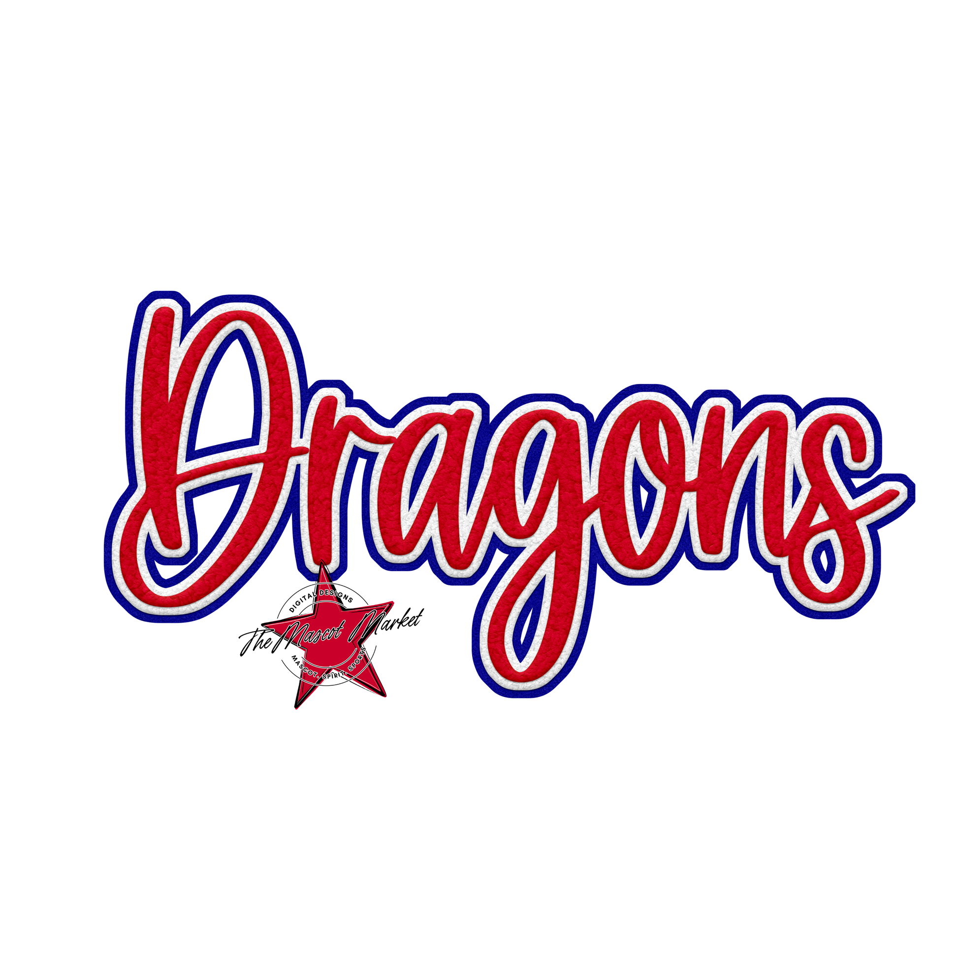 Dragons Faux Chenille Patch-Blue-Red
