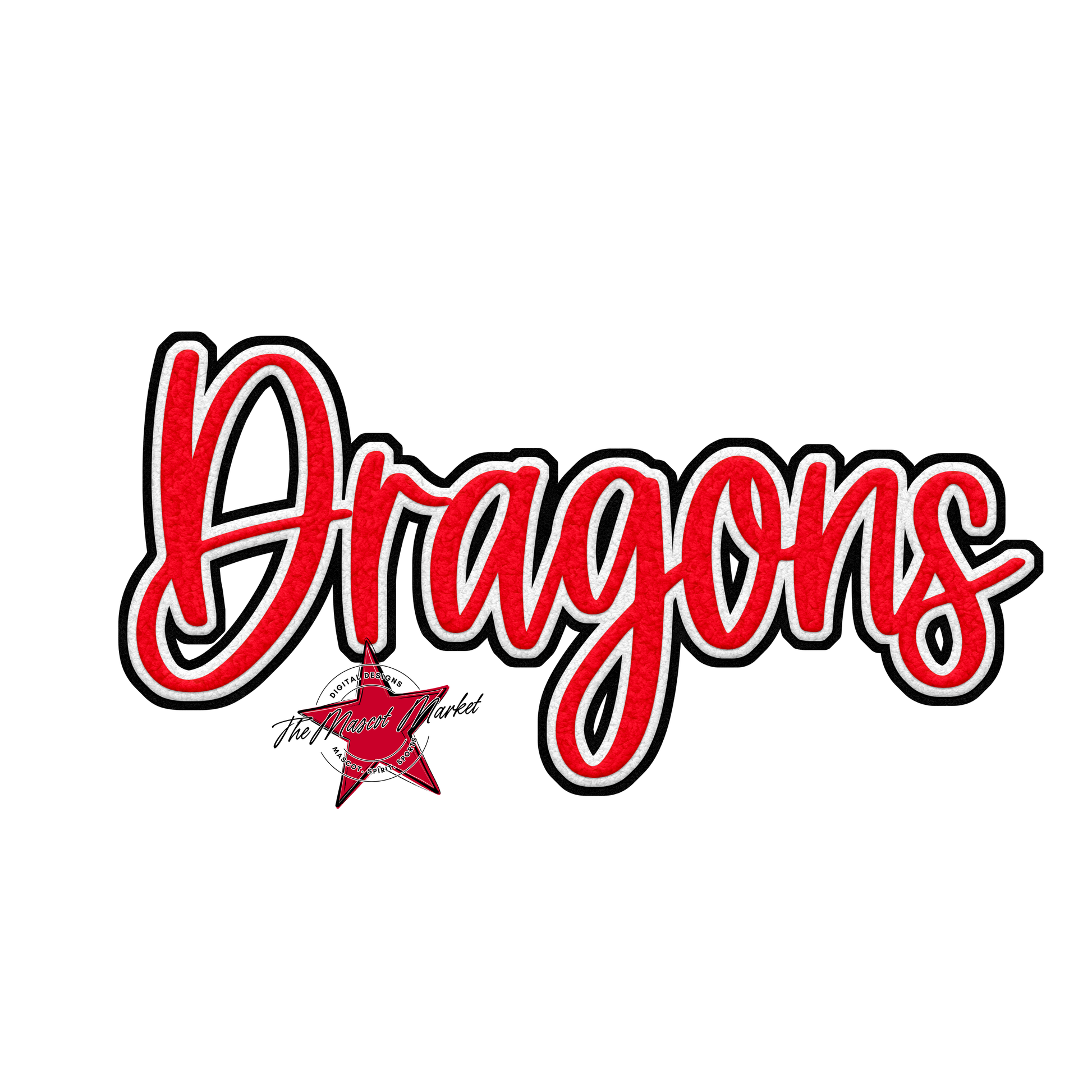 Dragons Faux Chenille Patch-Bright Red
