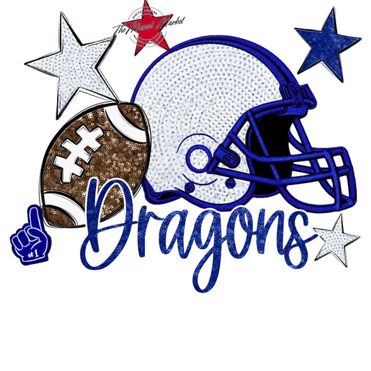 Dragons Football Embroidered Sequins Design-Blue