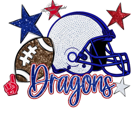 Dragons Football Embroidered Sequins Design-Blue & Red