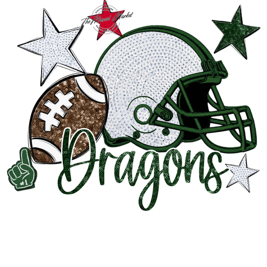 Dragons Football Embroidered Sequins Design-Green