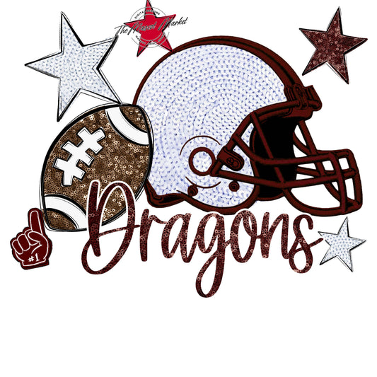 Dragons Football Embroidered Sequins Design-Maroon