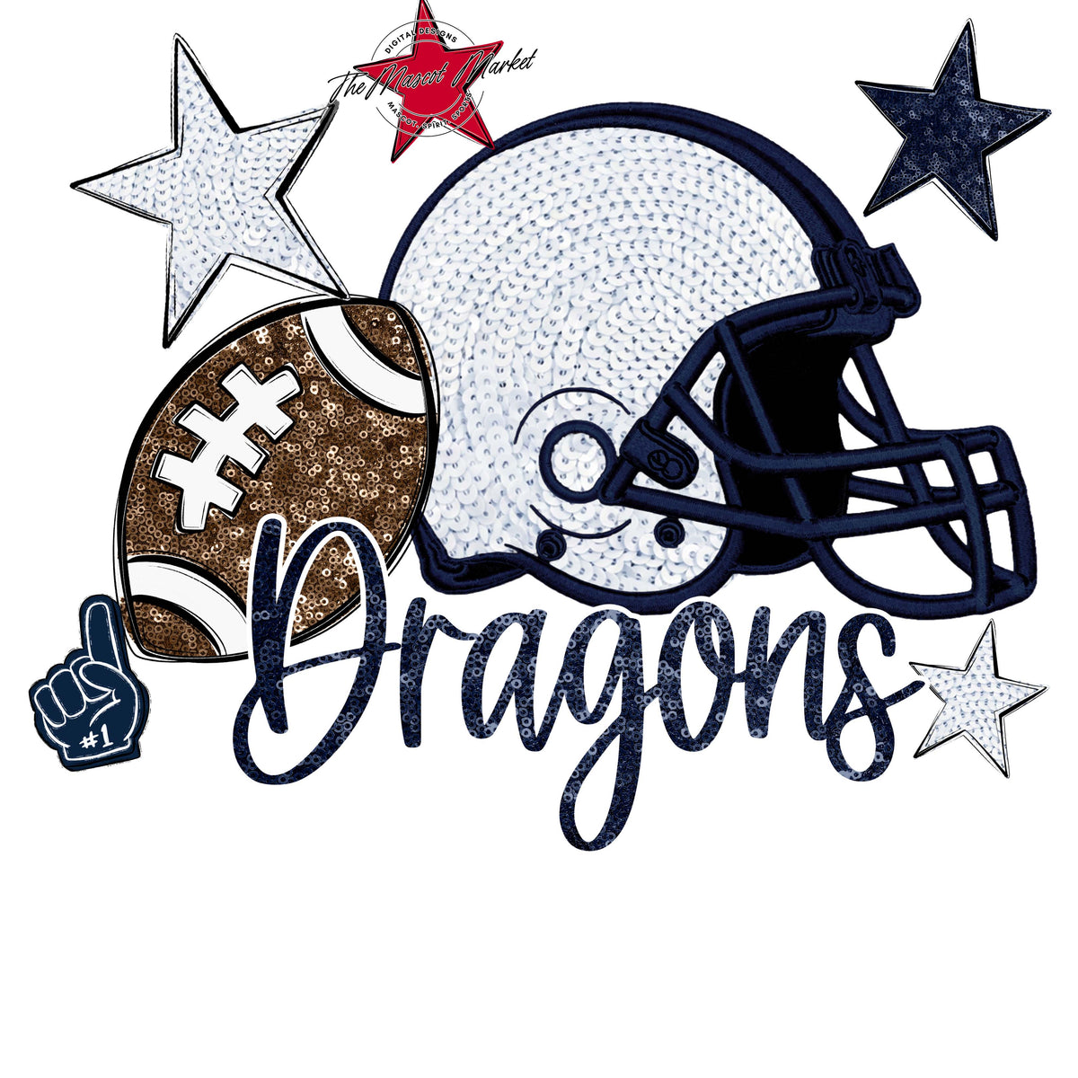 Dragons Football Embroidered Sequins Design-Navy