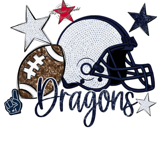 Dragons Football Embroidered Sequins Design-Navy