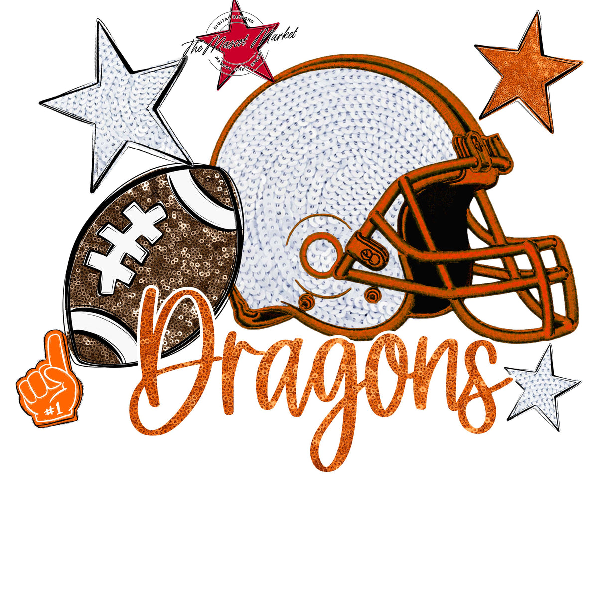 Dragons Football Embroidered Sequins Design-Orange