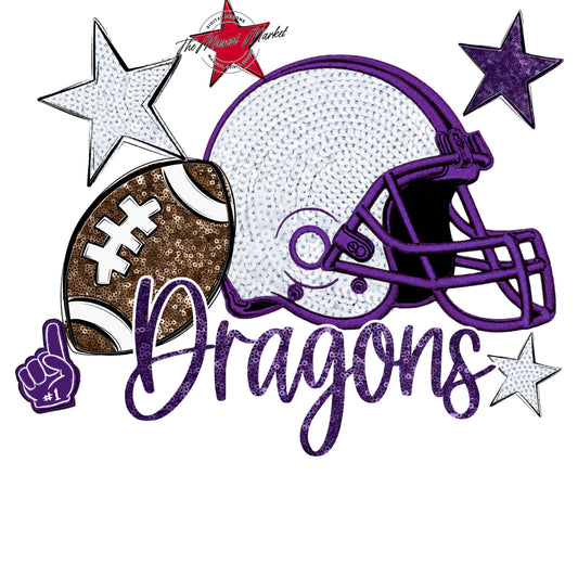 Dragons Football Embroidered Sequins Design-Purple