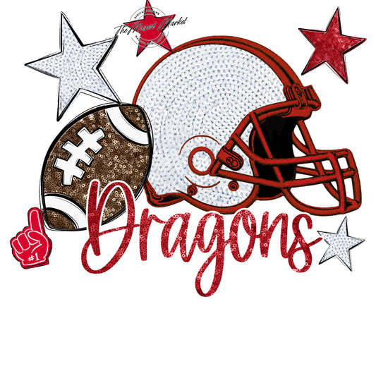 Dragons Football Embroidered Sequins Design-Red