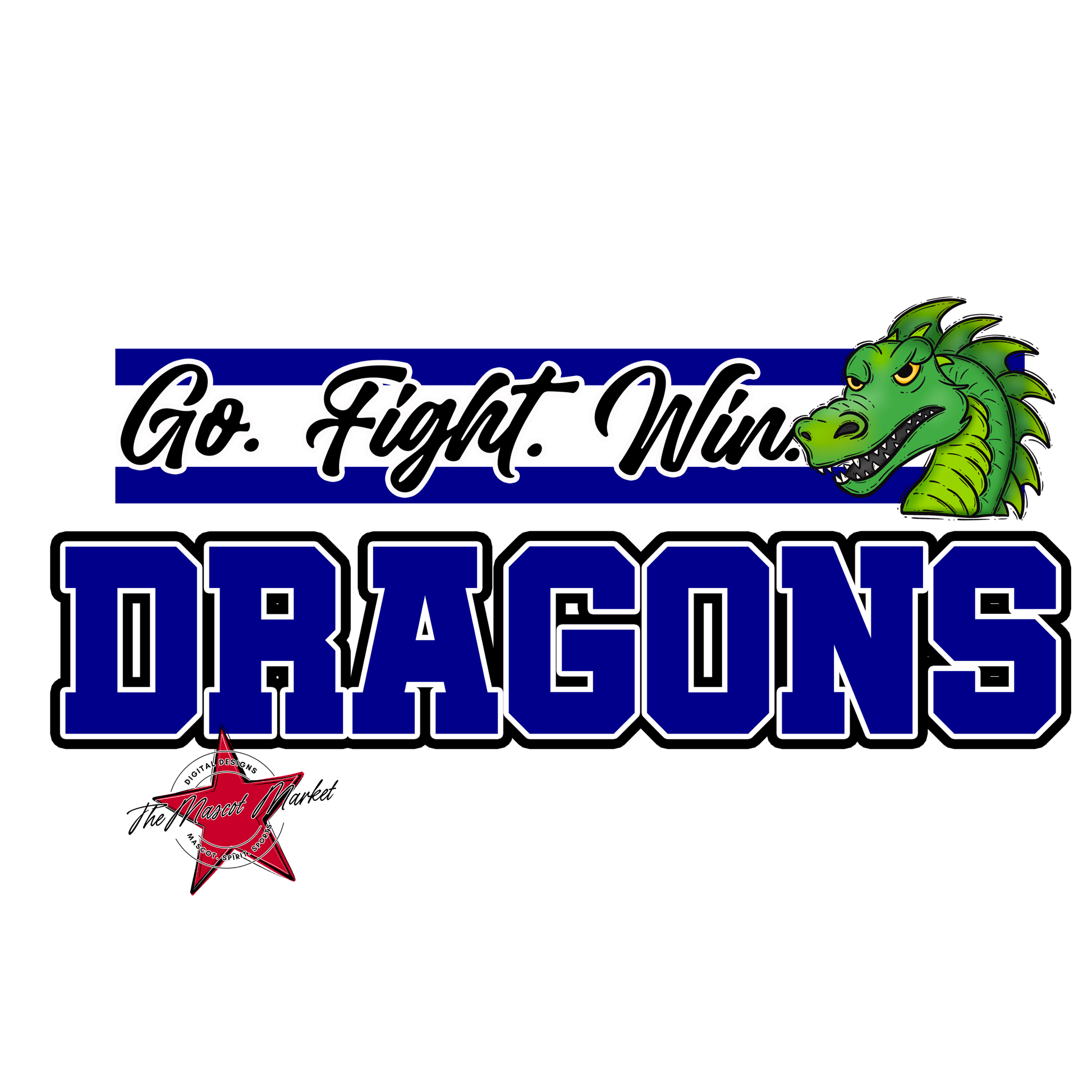 Dragons Go Fight Win Mascot Lines-Blue