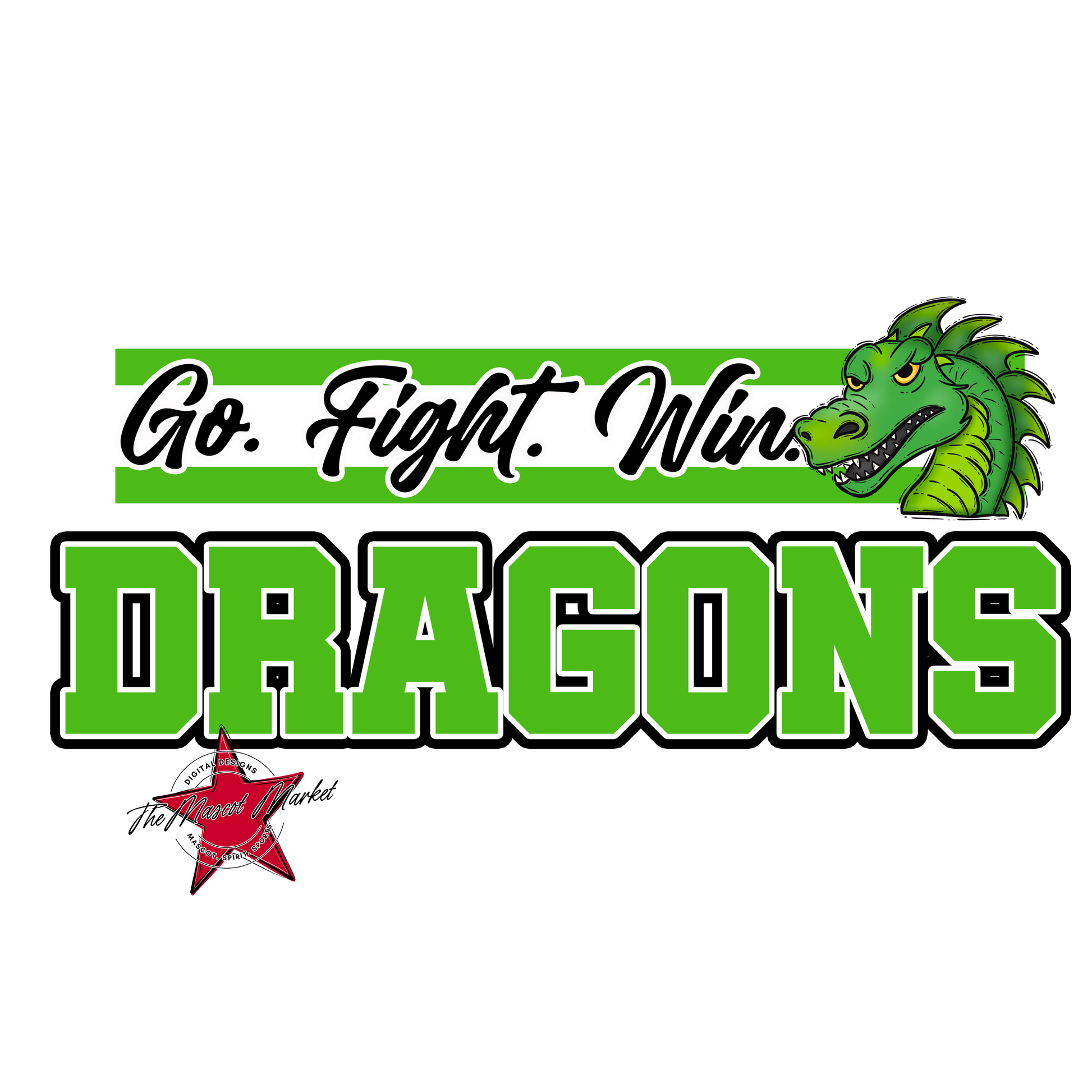 Dragons Go Fight Win Mascot Lines-Bright Green