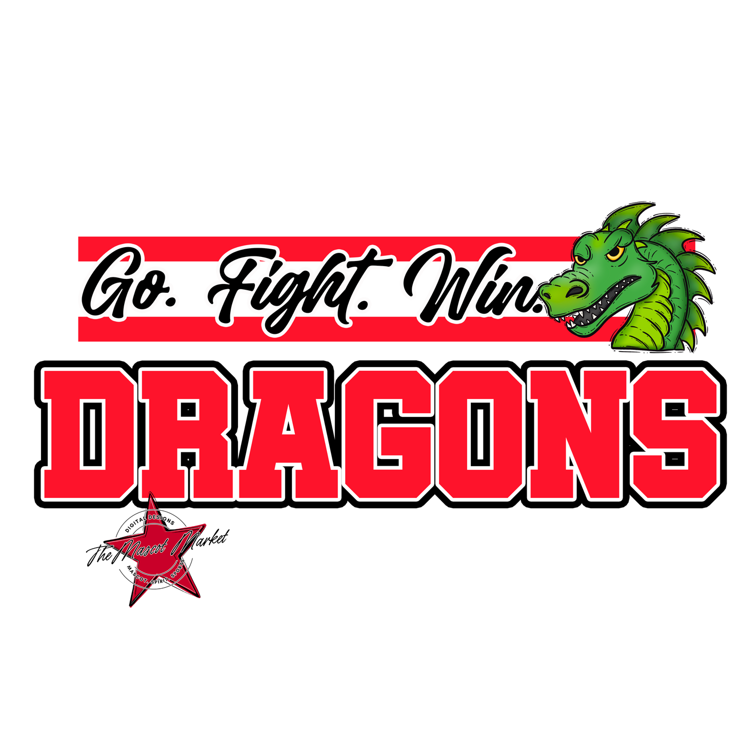 Dragons Go Fight Win Mascot Lines-Bright Red