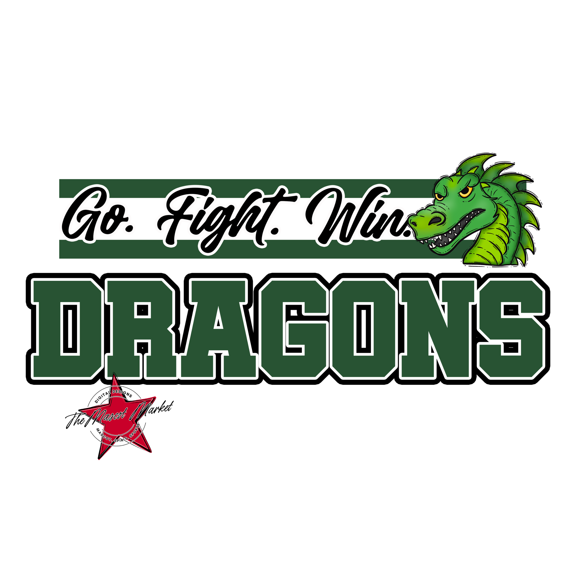 Dragons Go Fight Win Mascot Lines-Green