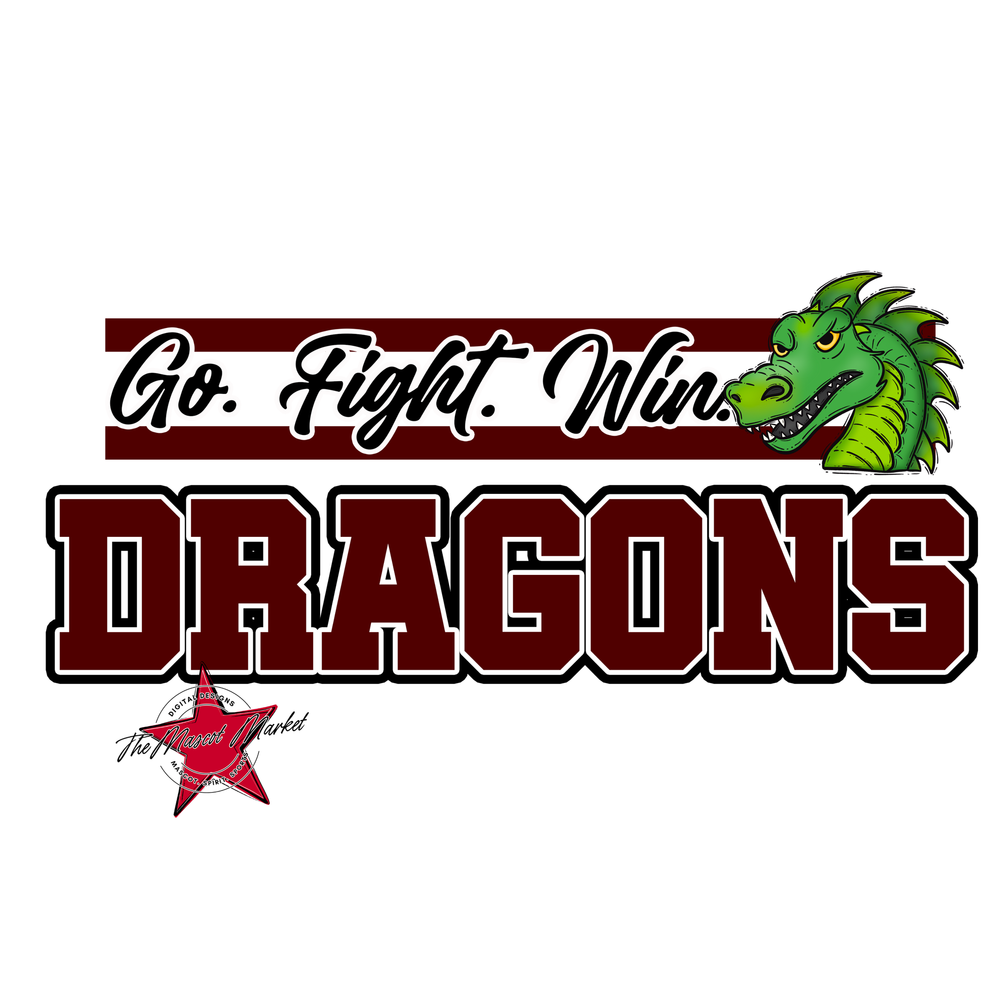 Dragons Go Fight Win Mascot Lines-Maroon
