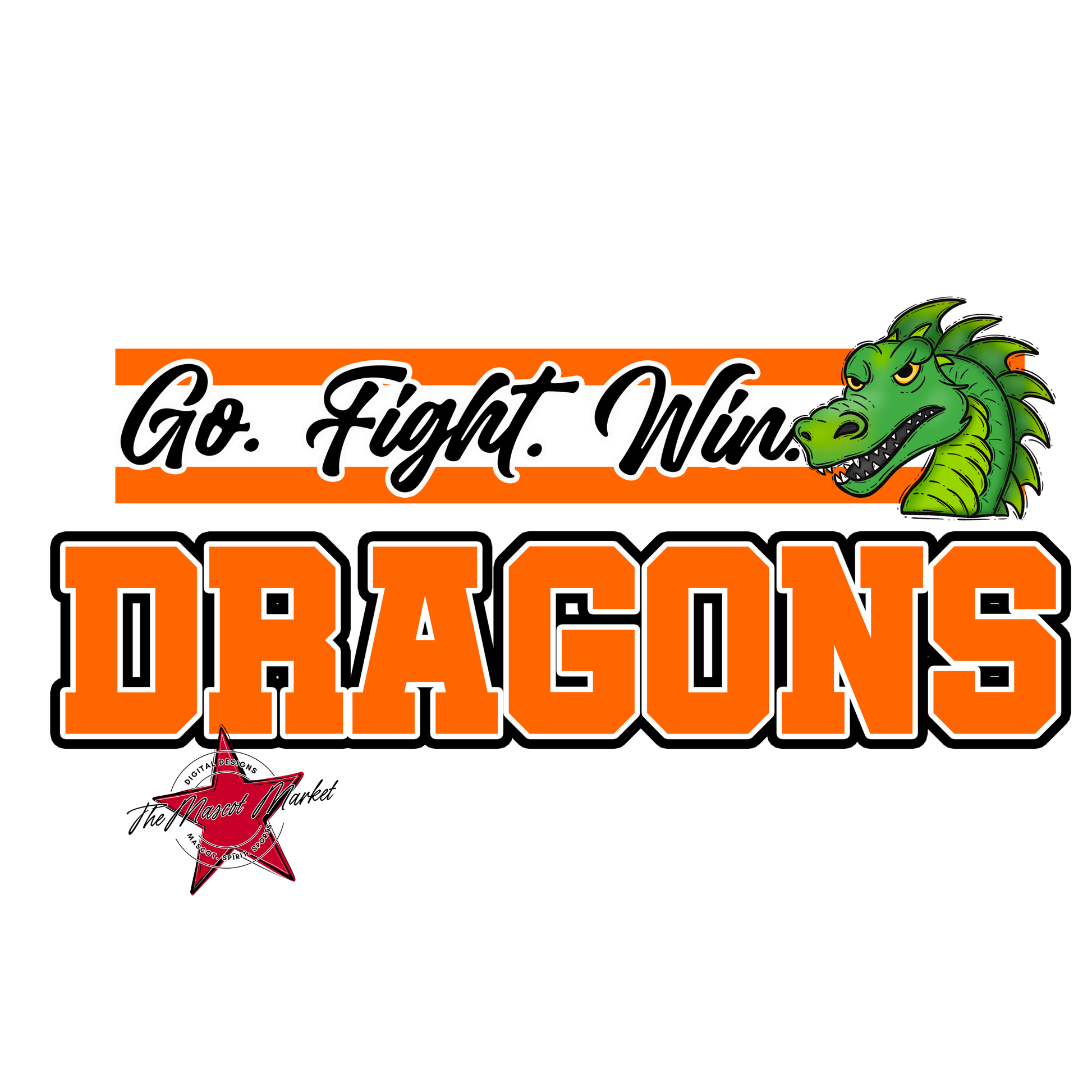 Dragons Go Fight Win Mascot Lines-Orange