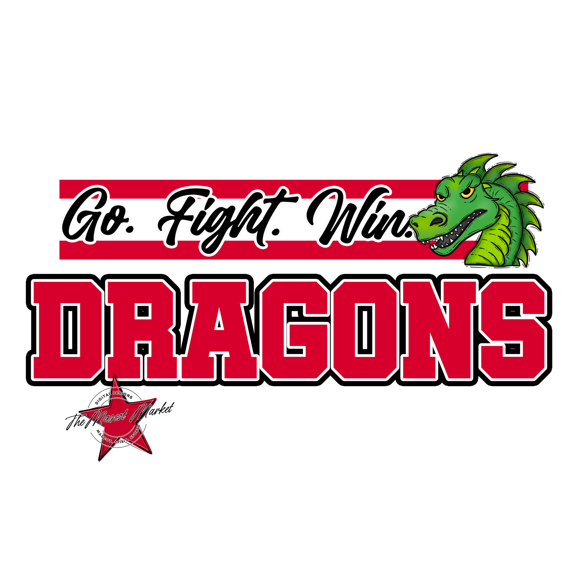 Dragons Go Fight Win Mascot Lines-Red
