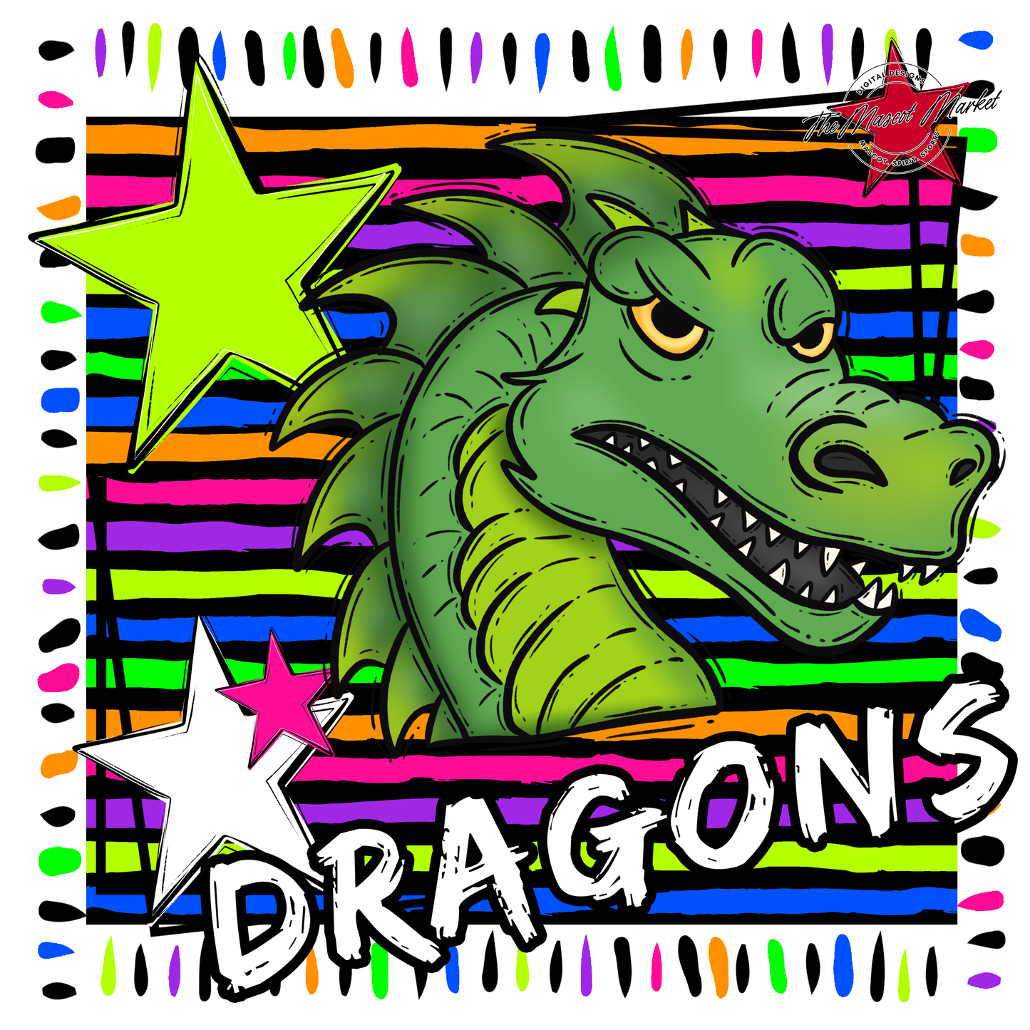 Dragons Mascot Frame-Neon Black