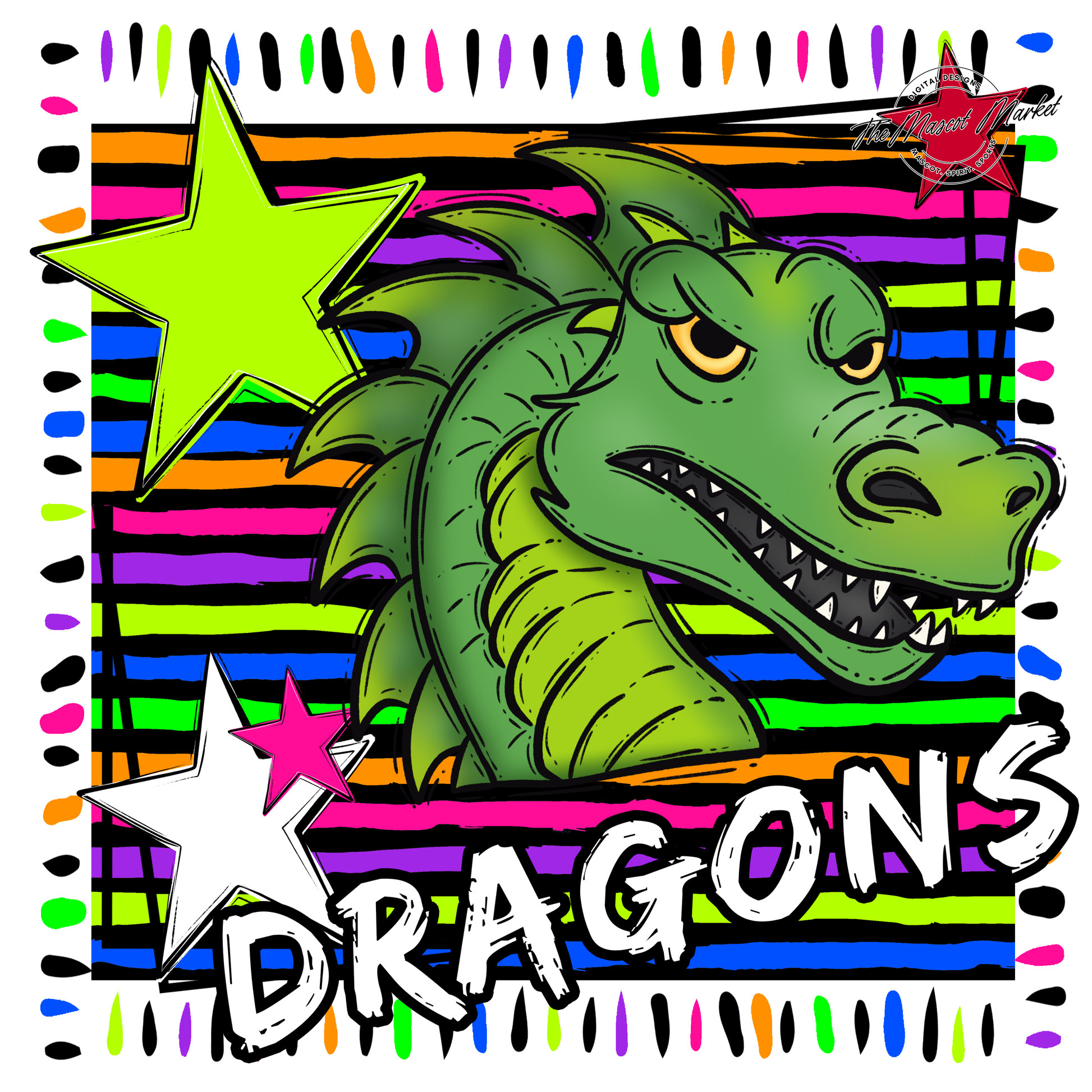 Dragons Mascot Frame-Neon Black