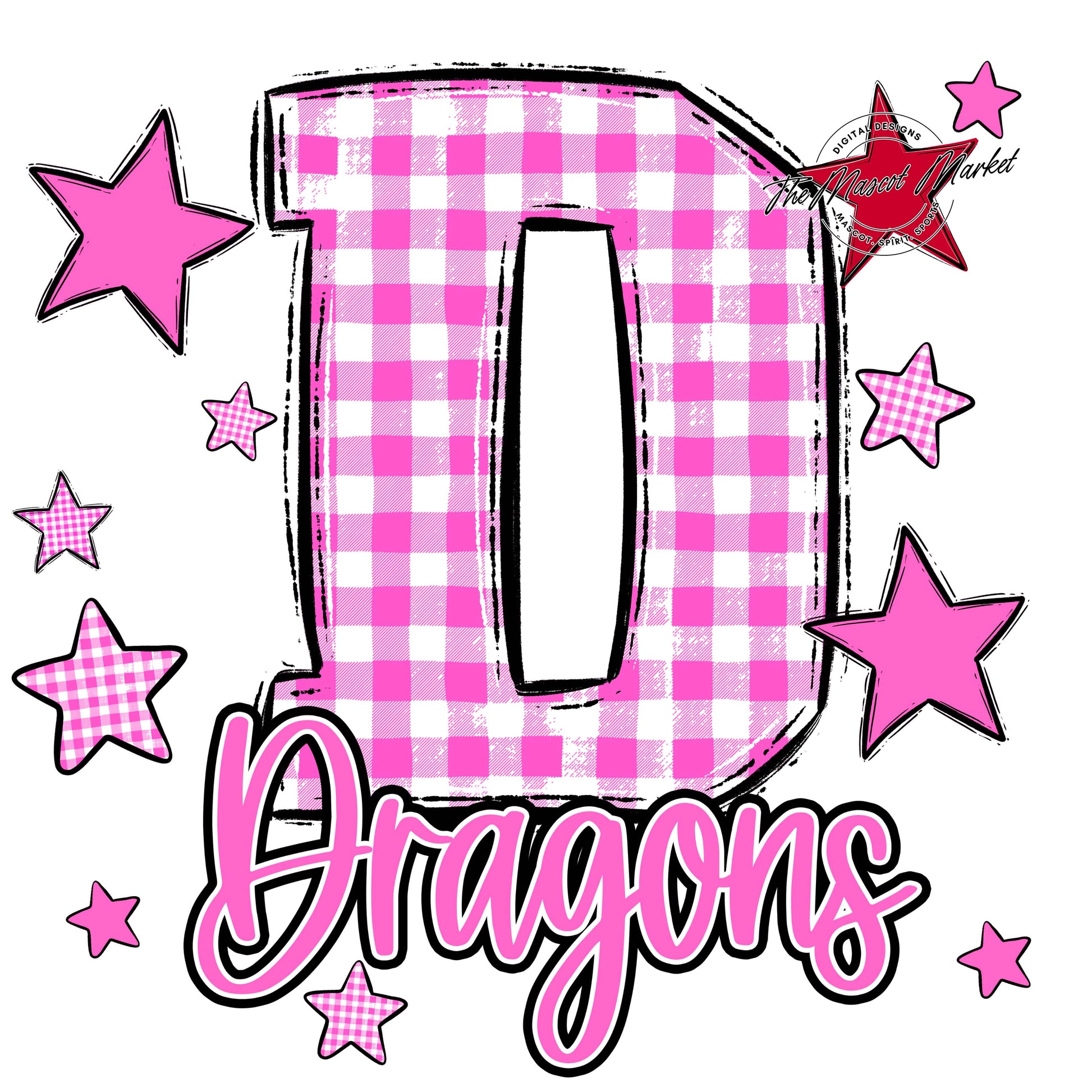 Dragons Plaid Star Design-Baby Pink