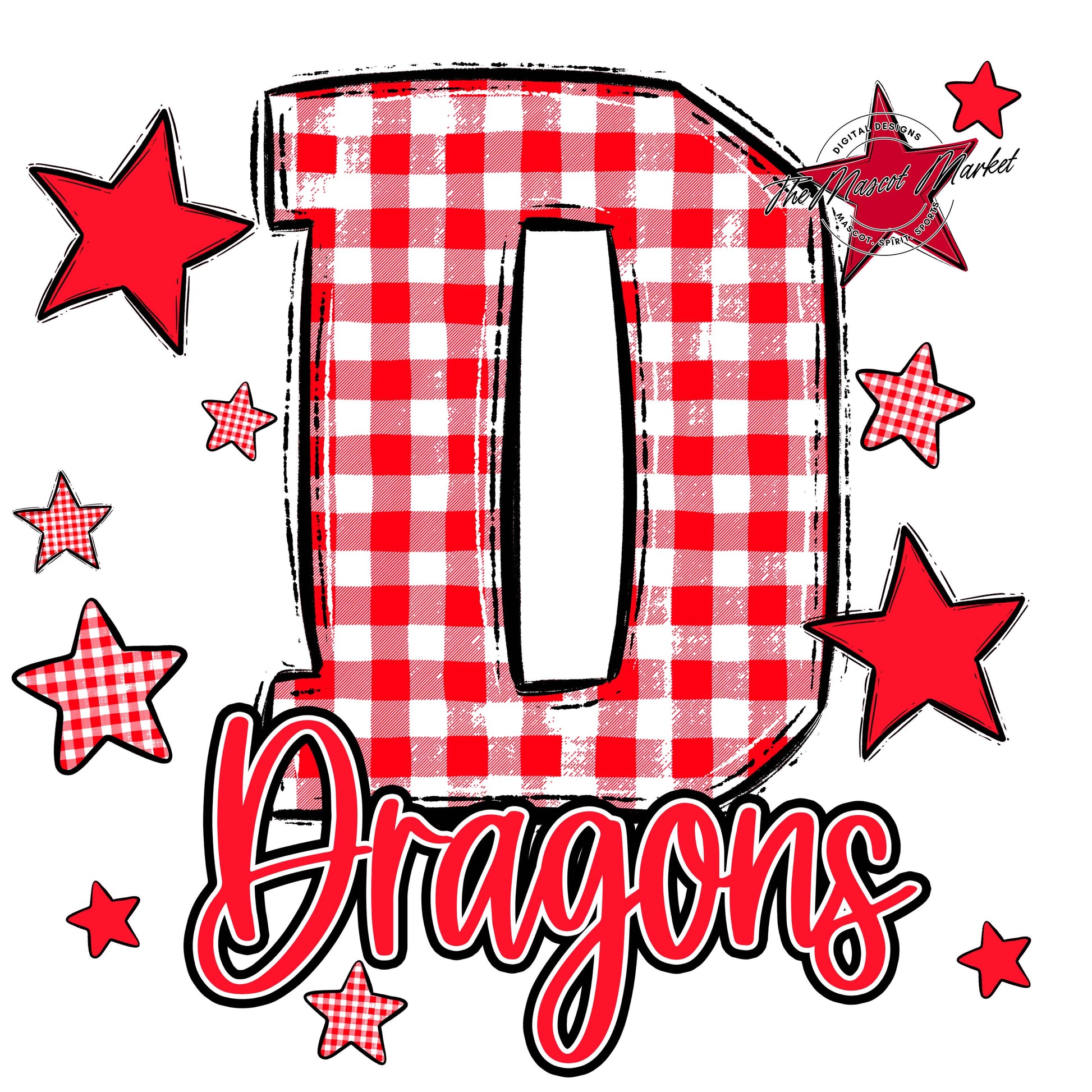 Dragons Plaid Star Design-Bright Red