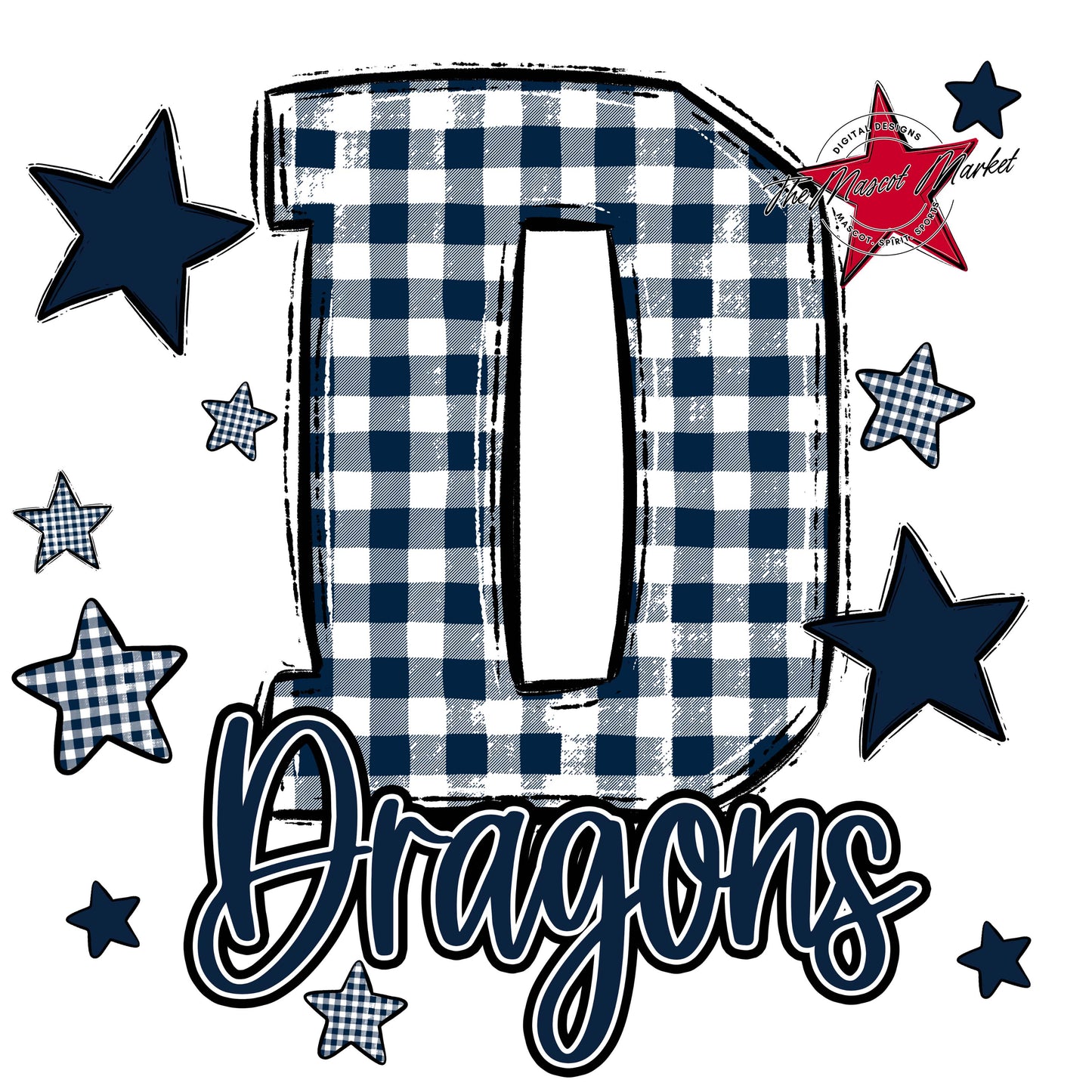 Dragons Plaid Star Design-Navy