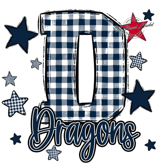 Dragons Plaid Star Design-Navy