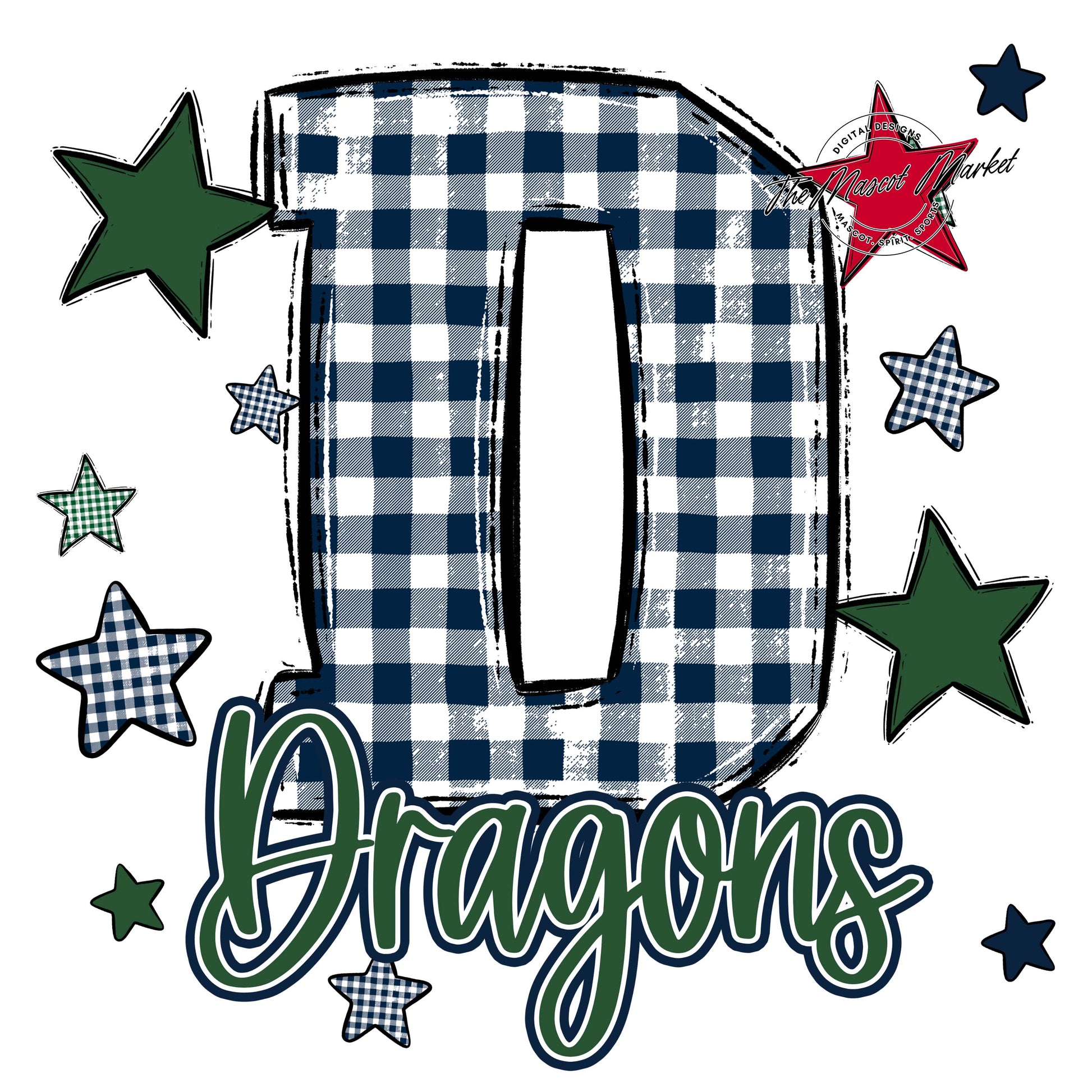 Dragons Plaid Star Design-Navy & Green