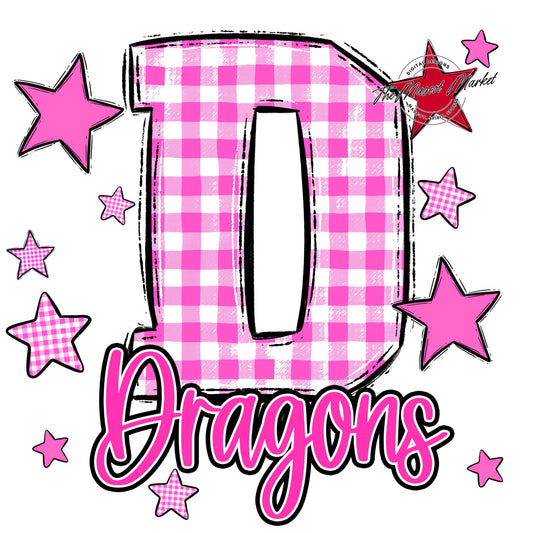 Dragons Plaid Star Design-Pink