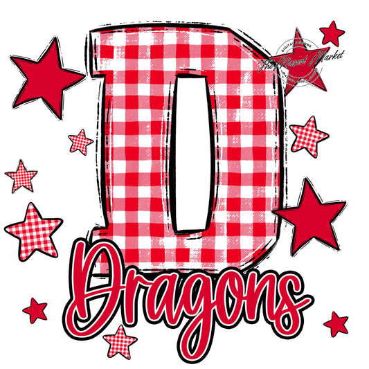 Dragons Plaid Star Design-Red