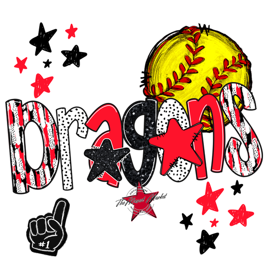 Dragons Softball Scrape-Bright Red