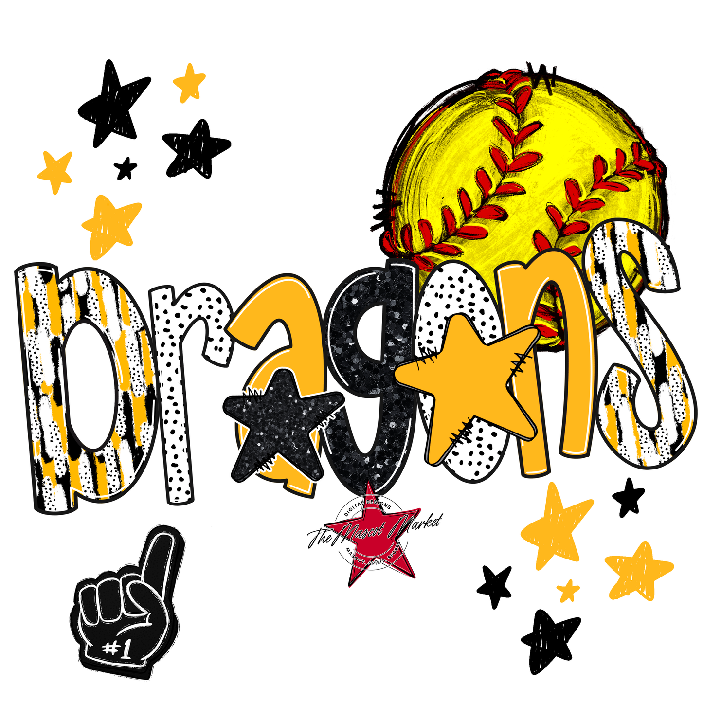 Dragons Softball Scrape-Yellow