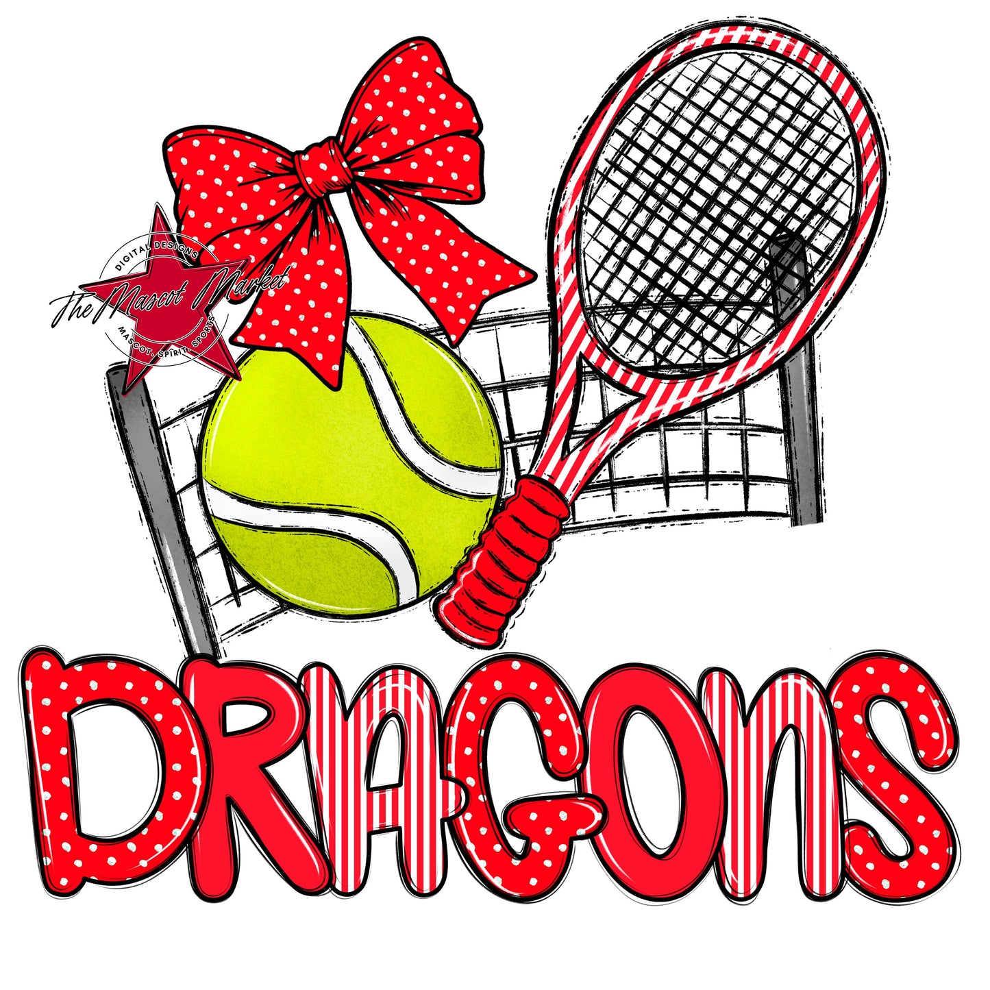 Dragons Tennis Spirit Design-Bright Red