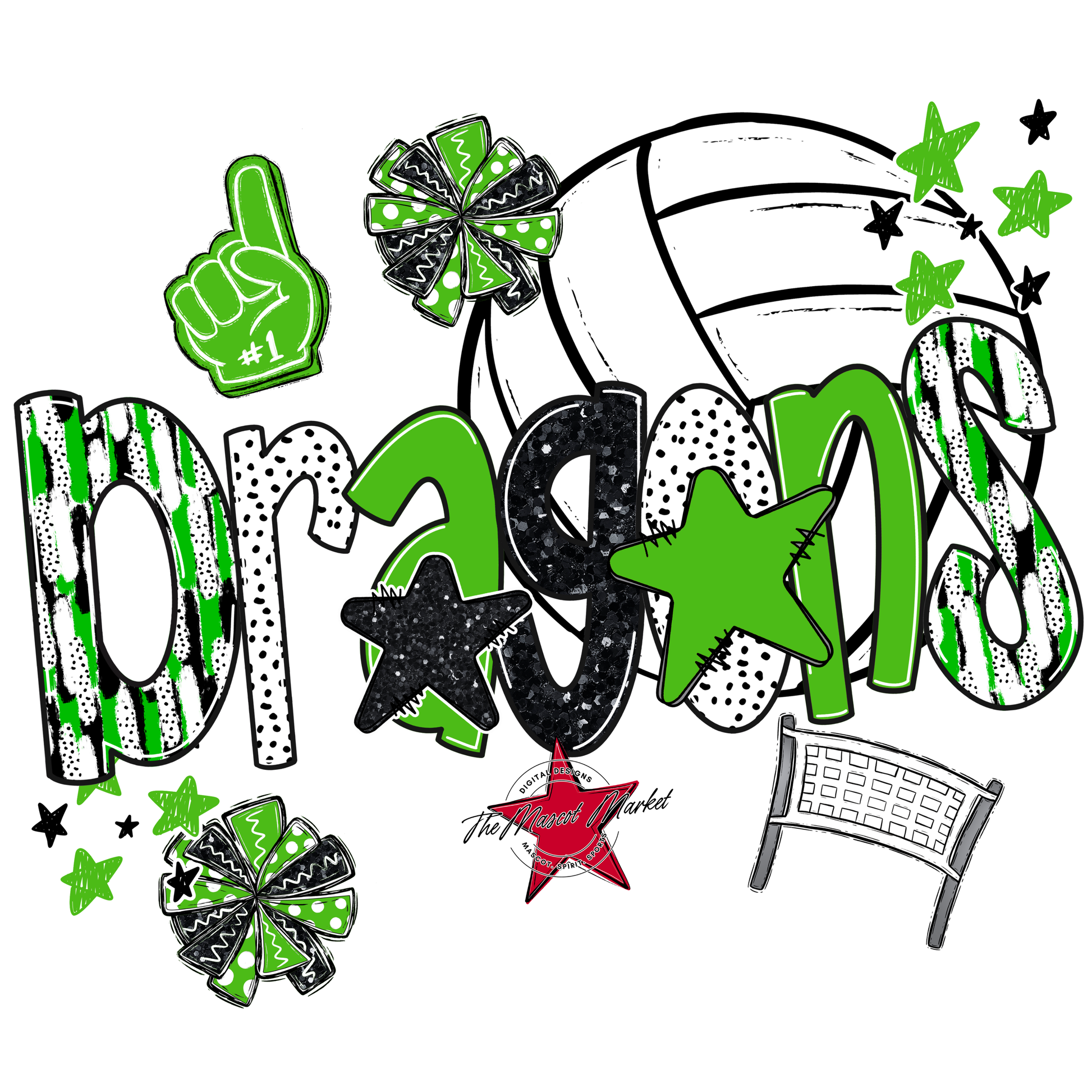 Dragons Volleyball Scrape-Bright Green