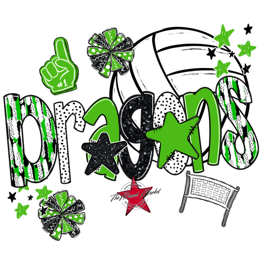 Dragons Volleyball Scrape-Bright Green