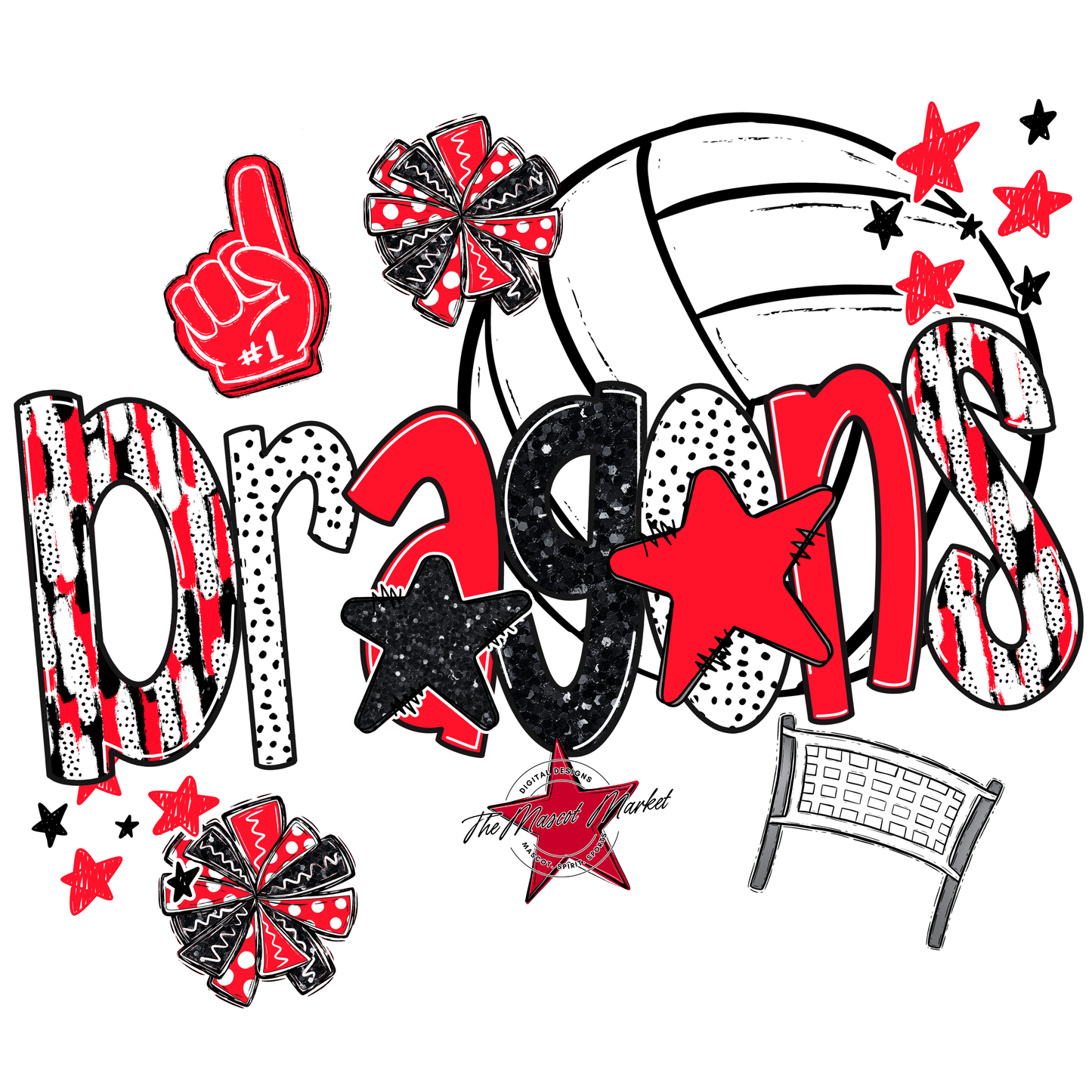 Dragons Volleyball Scrape-Bright Red