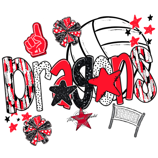 Dragons Volleyball Scrape-Bright Red