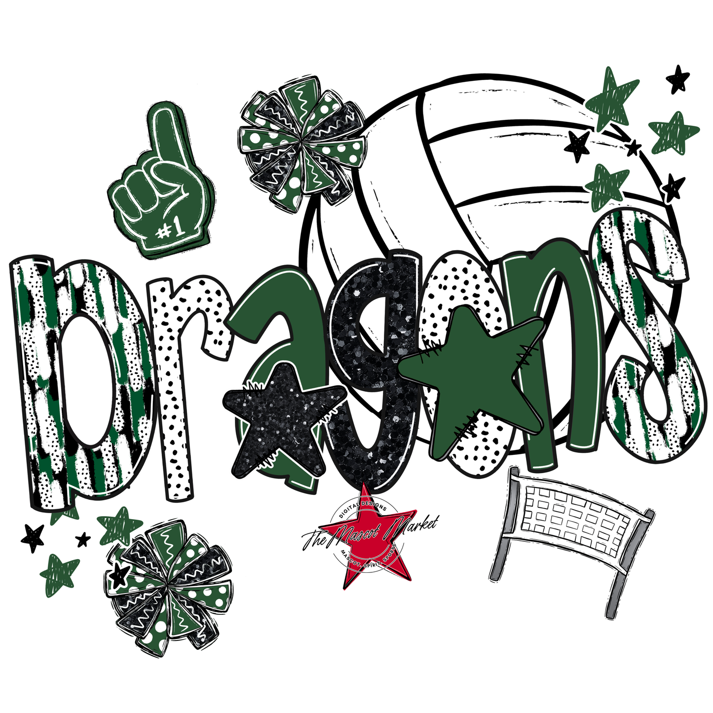 Dragons Volleyball Scrape-Green