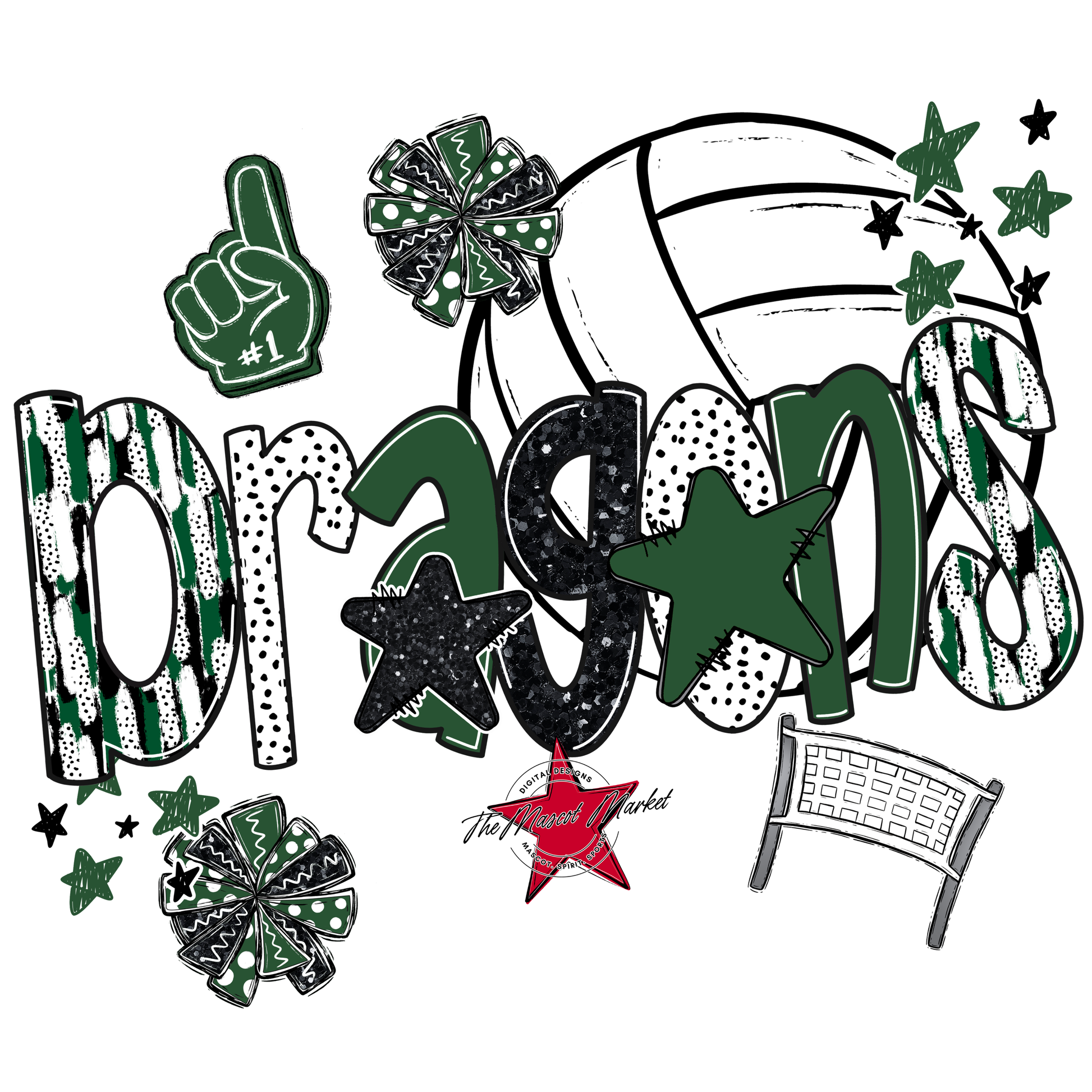 Dragons Volleyball Scrape-Green