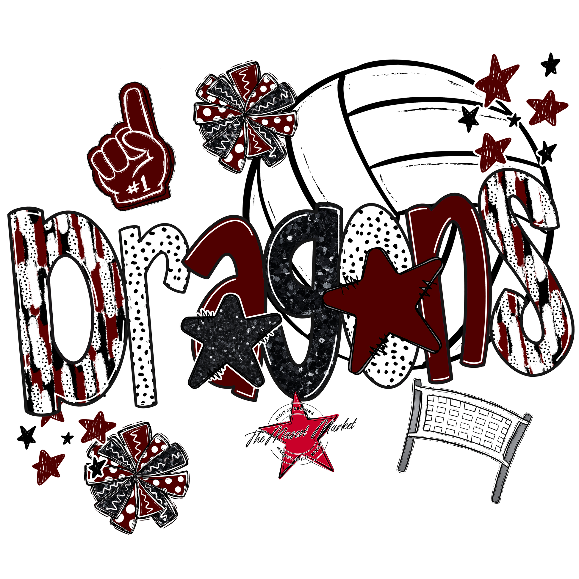 Dragons Volleyball Scrape-Maroon