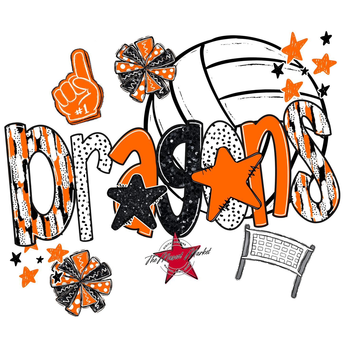 Dragons Volleyball Scrape-Orange