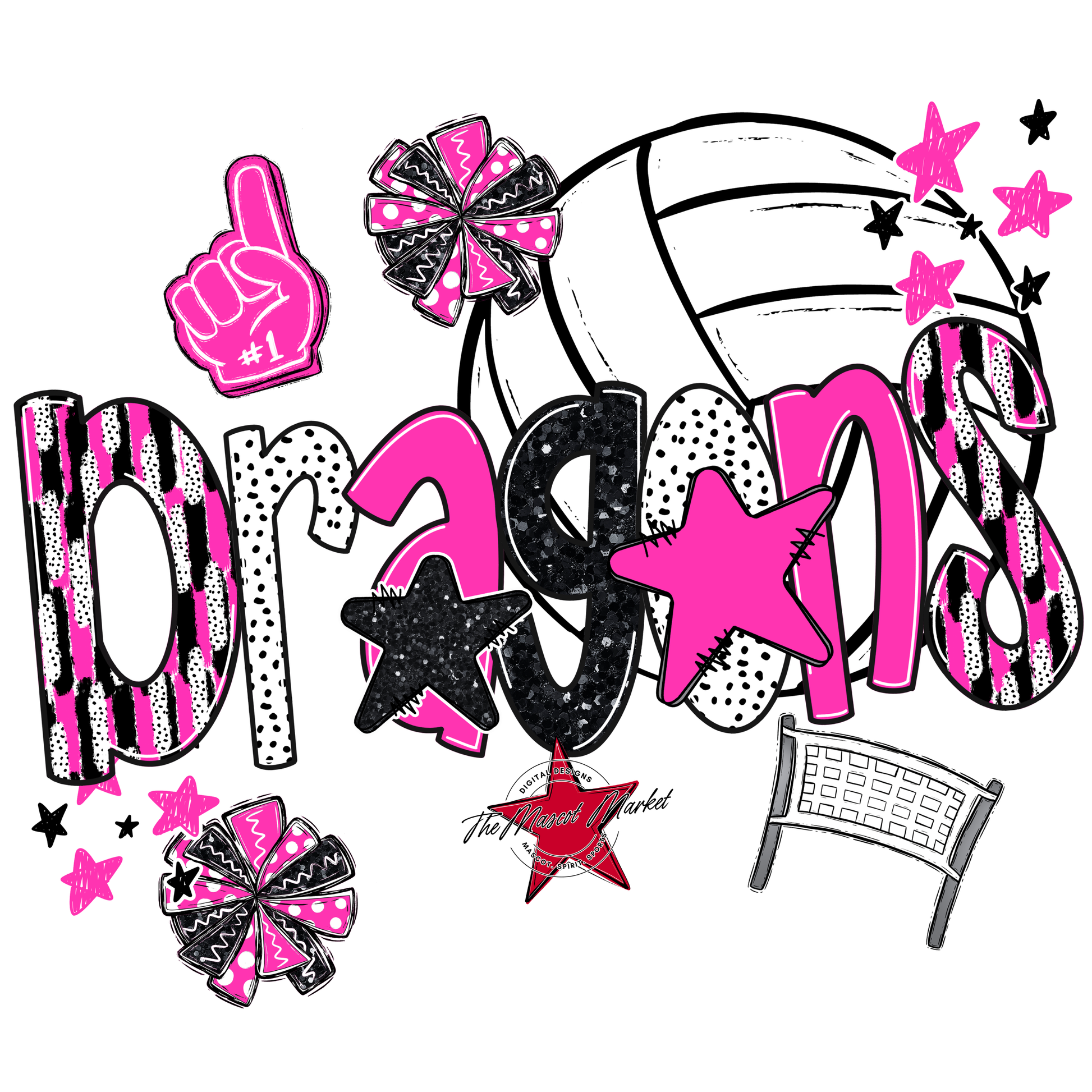 Dragons Volleyball Scrape-Pink