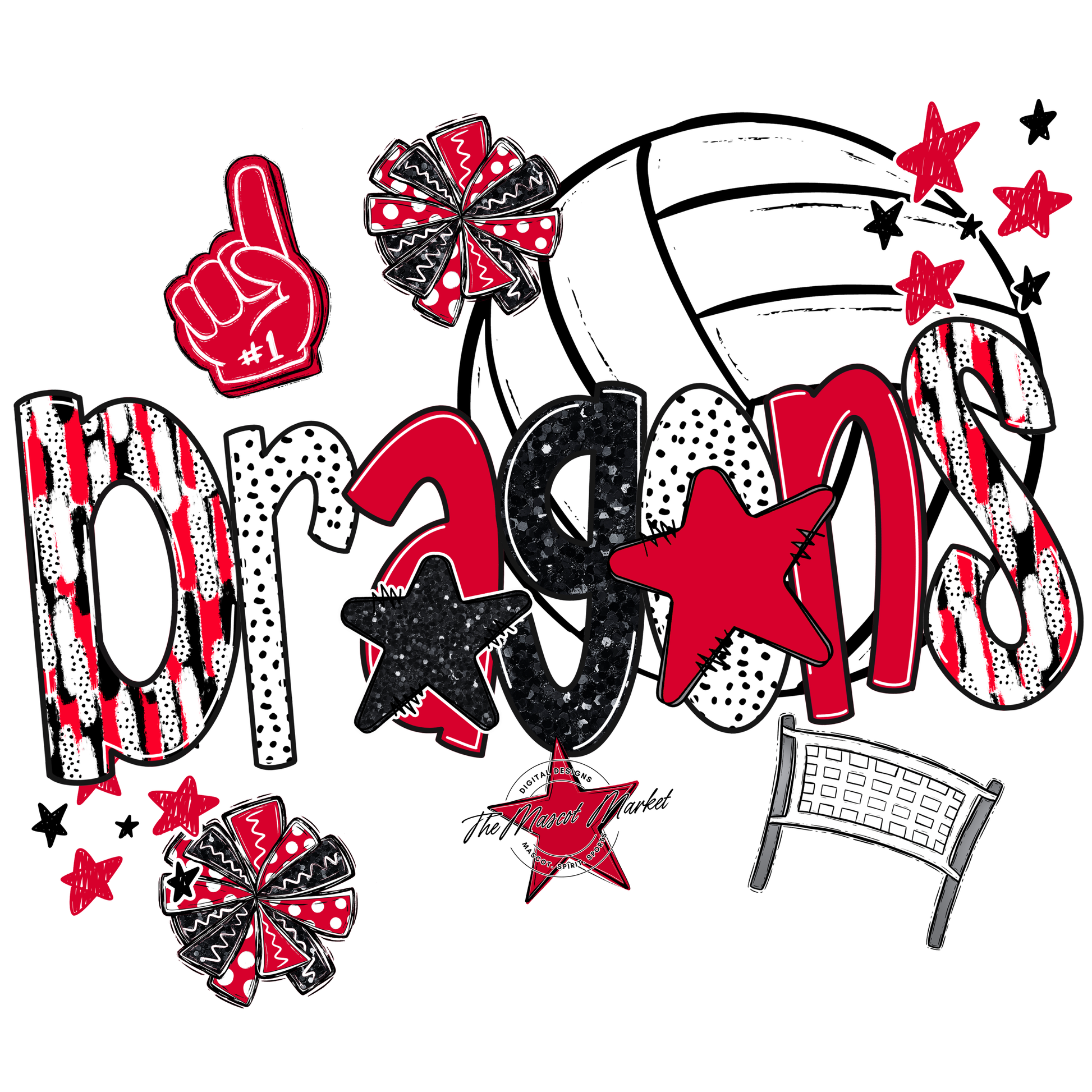 Dragons Volleyball Scrape-Red